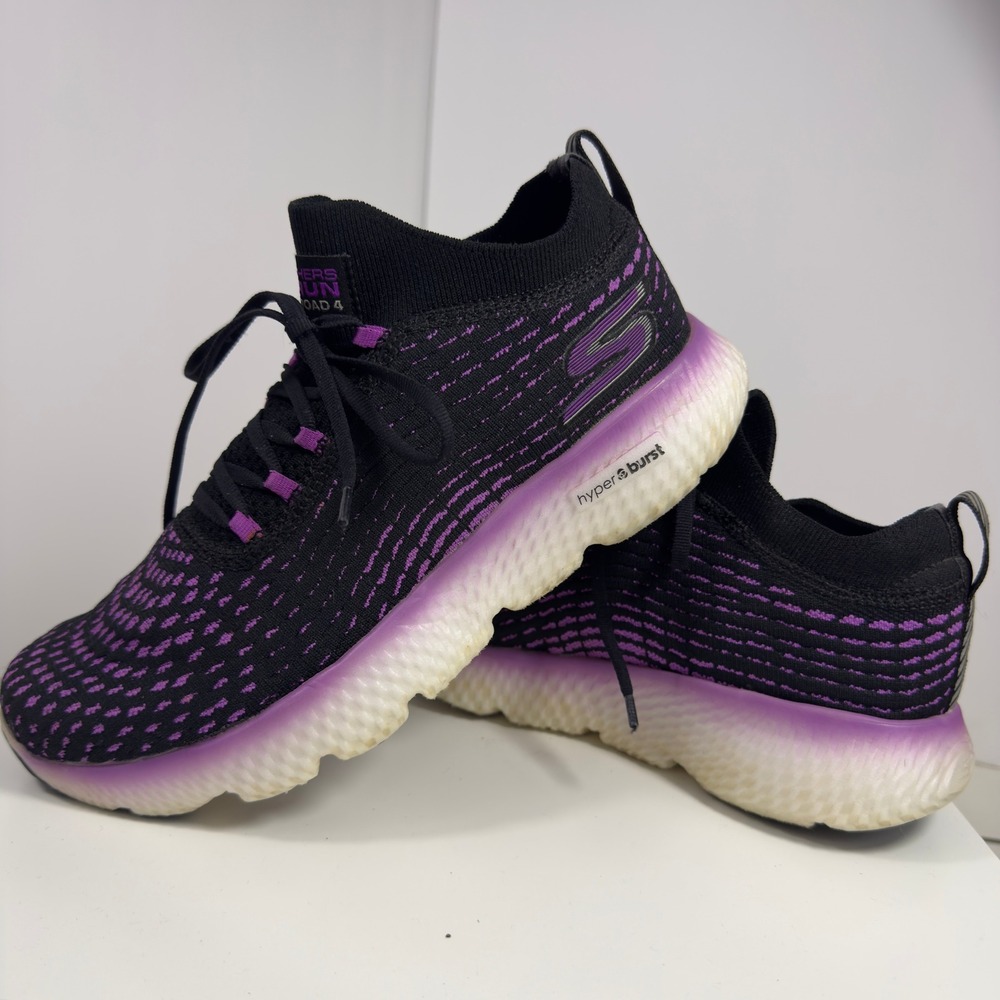 Skechers GO RUN Maxroad 4 Hyper Womens Size 7 Black Purple Running Shoes 15223